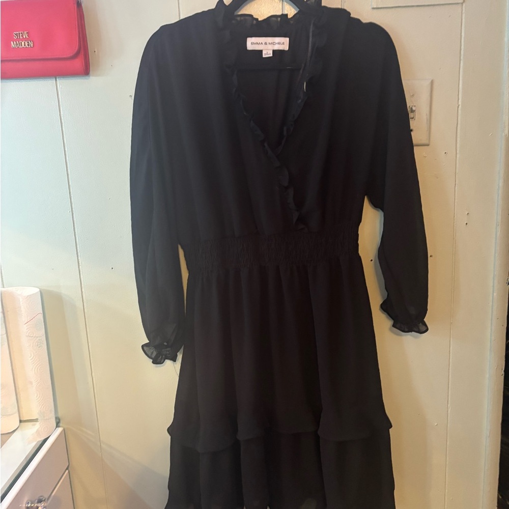 Emma & Michele Black Ruffle Detail Dress